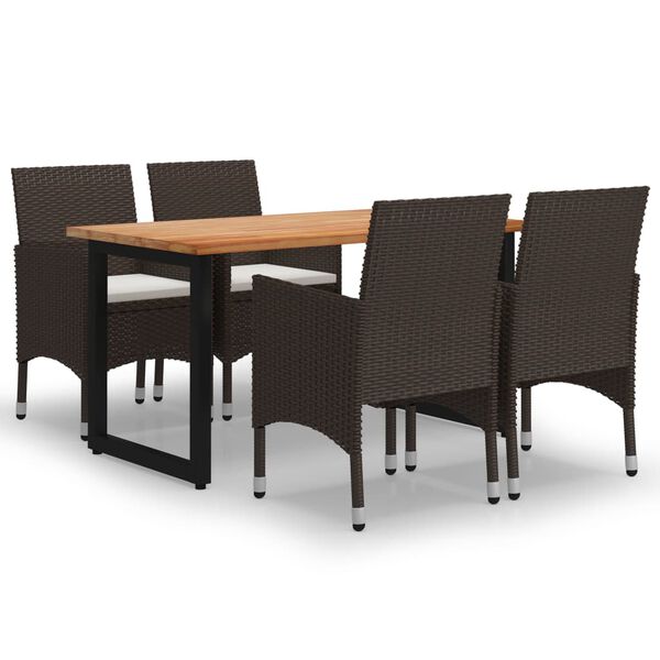 vidaXL Градински трапезен комплект възглавници 5 части полиратан кафяв