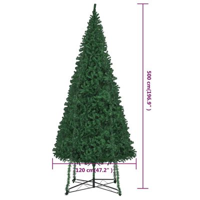 vidaXL Изкуствено коледно дърво със стойка, 500 см, зелено