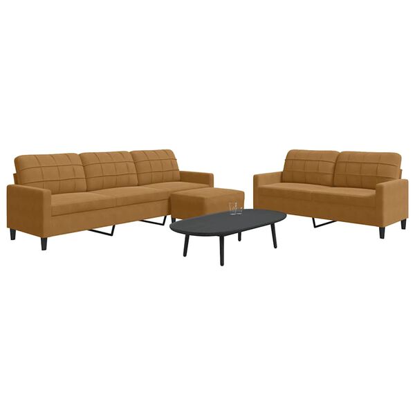 vidaXL Комплект дивани от 3 части с възглавници, кафяв, кадифе