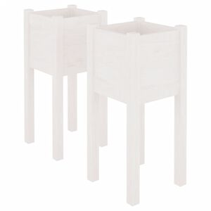 vidaXL Градински сандъци, 2 бр, бели, 31x31x70 см, борово дърво масив