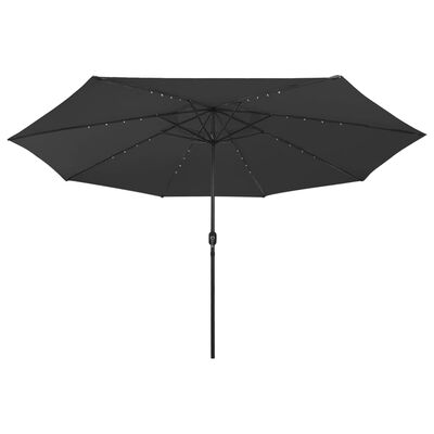 vidaXL Градински чадър с LED лампички и метален прът, 400 см, черен