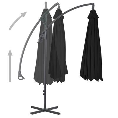 vidaXL Градински чадър чупещо рамо и стоманен прът 250x250 см черен
