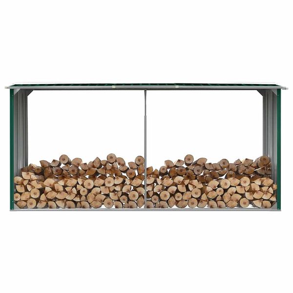 vidaXL Навес за дърва, поцинкована стомана, 330x92x153 см, зелен