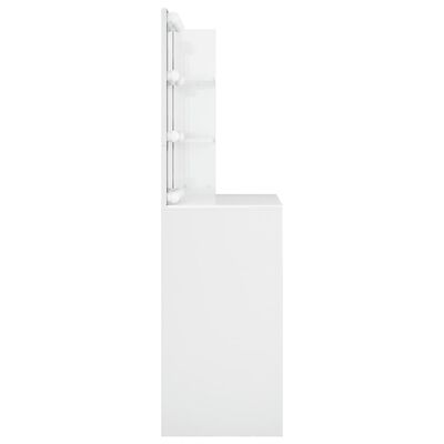 vidaXL Тоалетка с LED, бял гланц, 74,5x40x141 см