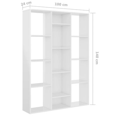vidaXL Разделител за стая/библиотека, бял гланц, 100x24x140 см, ПДЧ
