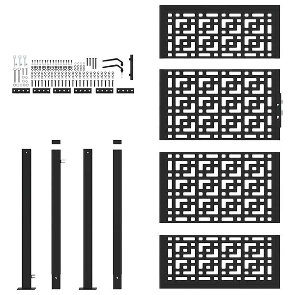 vidaXL Градинска порта, черна, 100x175 см, стоманена, с кръстосан дизайн