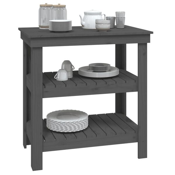 vidaXL Работна маса сива 78,5x50x80 см борово дърво масив