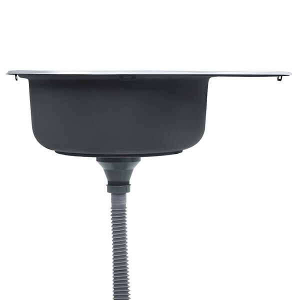 vidaXL Кухненска мивка с цедка и сифон, овална, неръждаема стомана