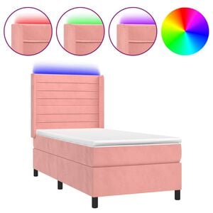 vidaXL Боксспринг легло с матрак и LED, розово, 80x200 см, кадифе
