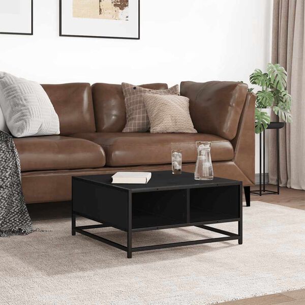 vidaXL Кафе маса, черна, 60,5x60,5x30 см, инженерно дърво и метал