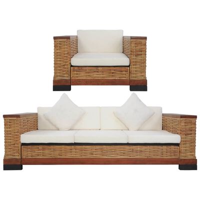 vidaXL Комплект дивани с възглавници, 2 части, кафяви, естествен ратан