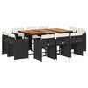 vidaXL Градински комплект с възглавници 11 части полиратан черен