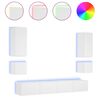 vidaXL ТВ стенни шкафове, 6 части, с LED светлини, бели