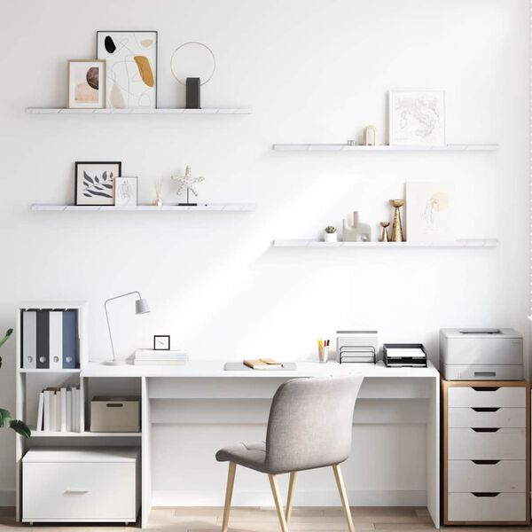 vidaXL Стенен рафт 4 pcs Бял мрамор 115 x 9 x 3 cm Инженерно дърво