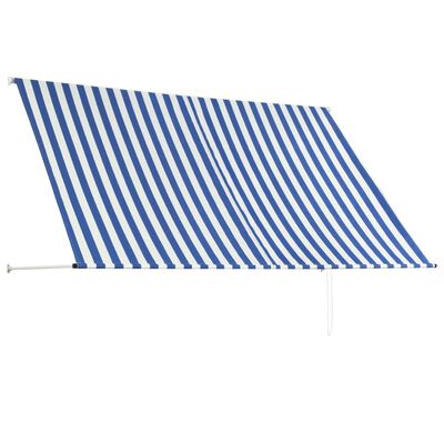 vidaXL Сенник с падащо рамо, 250х150 см, синьо и бяло