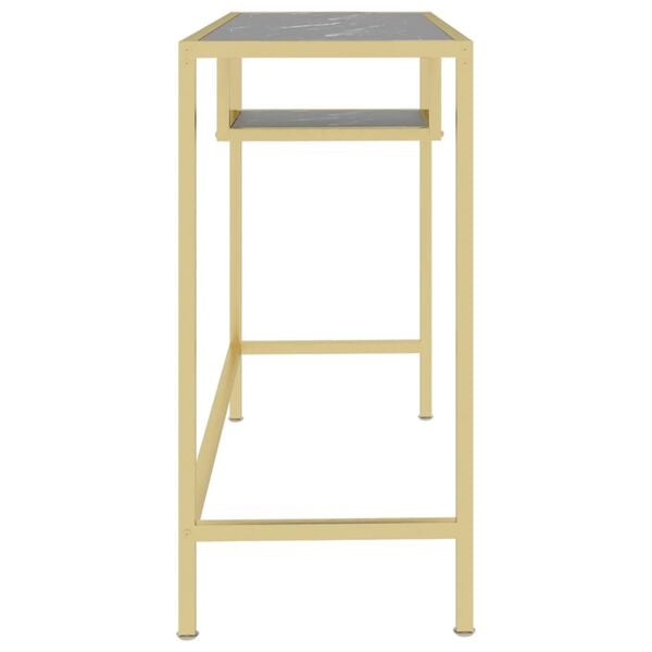 vidaXL Компютърно бюро, черен мрамор, 100x36x74 см, закалено стъкло