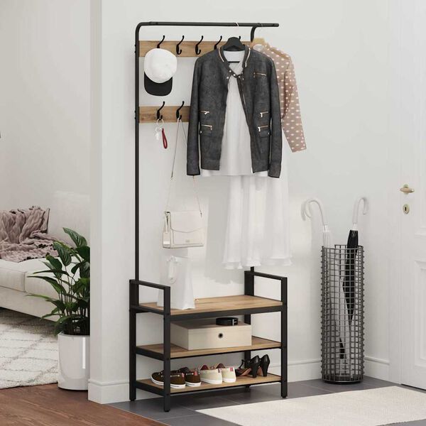 vidaXL Закачалка за палта с рафт Дъб 75 x 34 x 184 см Инженерно дърво