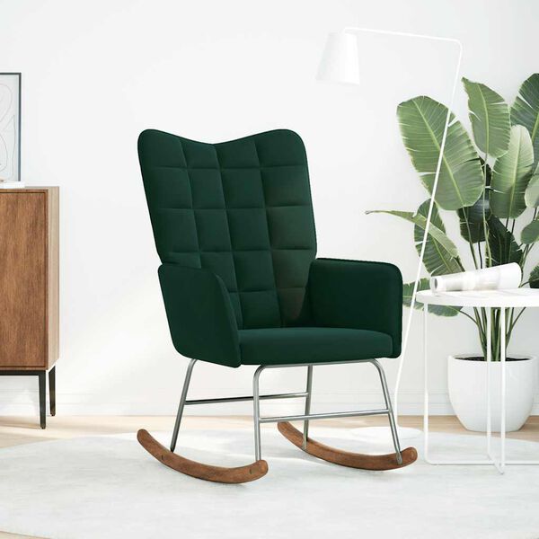 vidaXL Люлеещ стол, тъмнозелен, кадифе