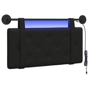 vidaXL Табла за легло висяща С LED осветление Черно Изкуствена