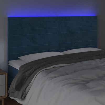 vidaXL LED горна табла за легло, тъмносиня, 200x5x118/128 см, кадифе