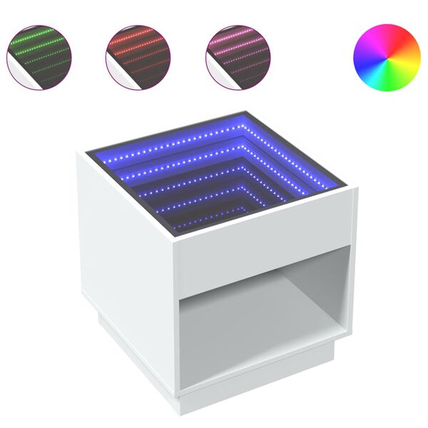vidaXL Маса за кафе с Infinity LED, бяла, 50x50x50 см