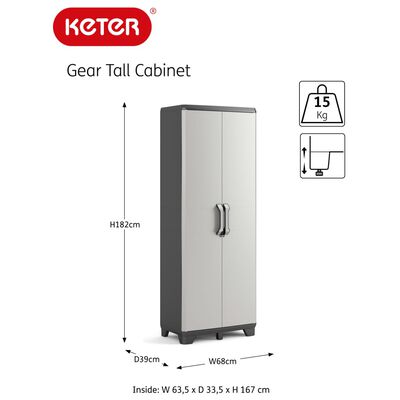 Keter Шкаф за съхранение с рафтове Gear, черно и сиво, 182 см