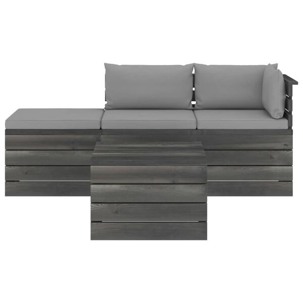 vidaXL Градински палетен лаундж комплект 4 части възглавници бор масив