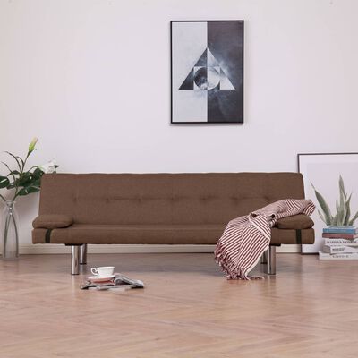 vidaXL Разтегателен диван с две възглавници, кафяв, полиестер