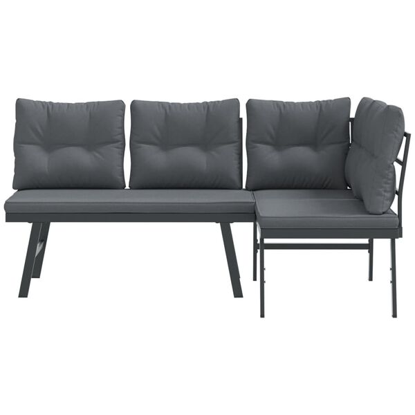 vidaXL Градински пейки с възглавници 2 бр черни прахово боядисан метал