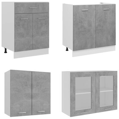 vidaXL Комплект кухненски шкафове от 4 части, бетонно сив, ПДЧ
