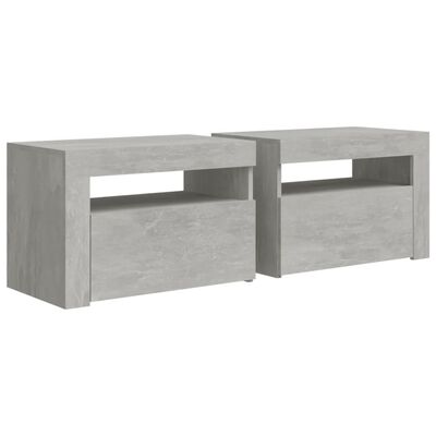 vidaXL Нощни шкафчета, 2 бр, с LED, бетонно сиви, 60x35x40 см
