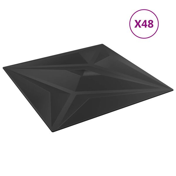 vidaXL Стенни панели Звезда 48 pcs Черен Звезда 50 x 50 cm XPS Пяна