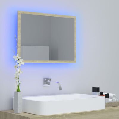 vidaXL LED огледало за баня, дъб сонома, 60x8,5x37 см, акрил