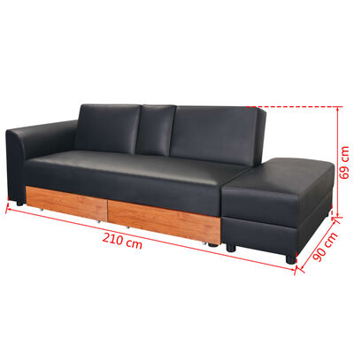 vidaXL Разтегателен диван, черен, изкуствена кожа