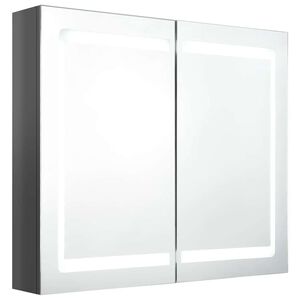 vidaXL LED шкаф с огледало за баня, сияйно сиво, 80x12x68 см