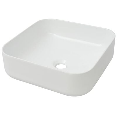 vidaXL Керамична мивка, квадратна, бяла, 39x39x13,5 см