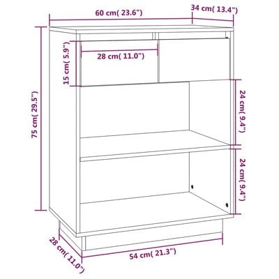 vidaXL Конзолен шкаф, бял, 60x34x75 см, бор масив