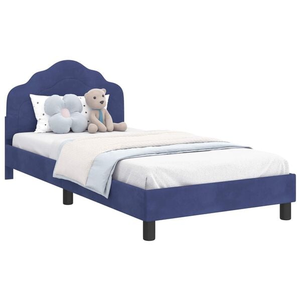 vidaXL Легло за деца с табла Полицейско синьо 90 x 190 cm Кадифе