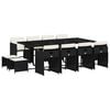 vidaXL Външен трапезен комплект 13 части с възглавници черен полиратан