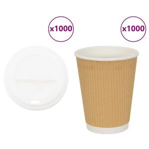 vidaXL Хартиени чаши за кафе с капачки 1000 бр. 12oz 300ml