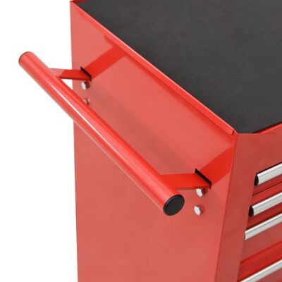 vidaXL Количка за инструменти с 14 чекмеджета, стомана, червена