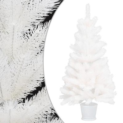 vidaXL Изкуствена осветена коледна елха, бяла, 90 см