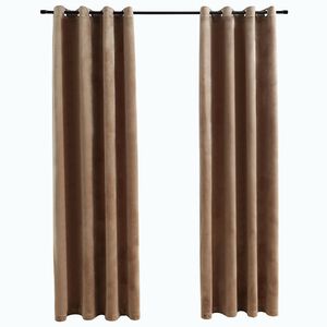 vidaXL Затъмняващи завеси с халки, 2 бр, кадифе, бежови, 140x175 см