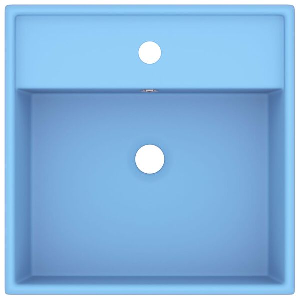 vidaXL Мивка с преливник лукс квадрат светлосин мат 41x41 см керамика