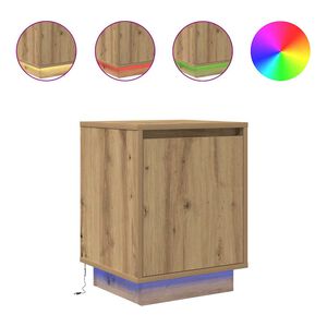 vidaXL Нощни шкафчета с LED осветление 2 бр Дъб Artisan 38x34x50 cm