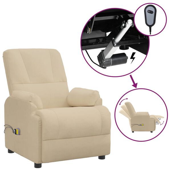 vidaXL Електрически масажен стол, кремав, изкуствена велурена кожа