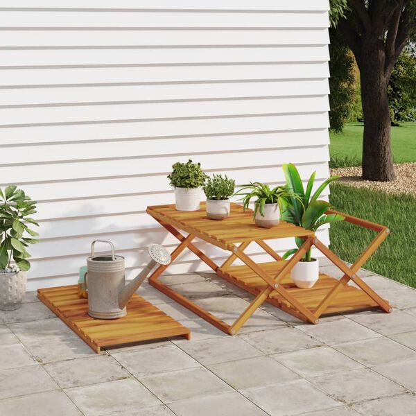 vidaXL 3-етажна сгъваема етажерка кафява 70x31x63 см масивна акация