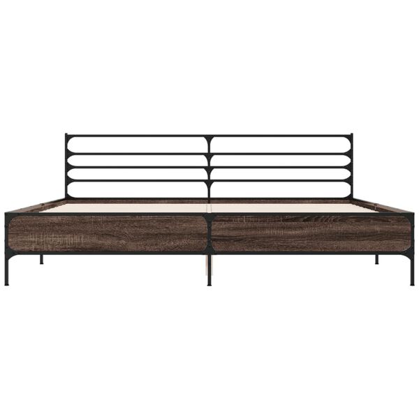 vidaXL Рамка за легло, кафяв дъб, 200x200 см, инженерно дърво и метал