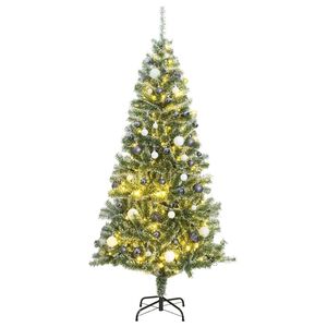 vidaXL Изкуствена коледна елха 300 LED и комплект топки снежна 210 см