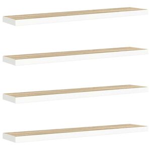 vidaXL Окачени стенни рафтове, 4 бр, дъб и бял, 120x23,5x3,8 см, МДФ